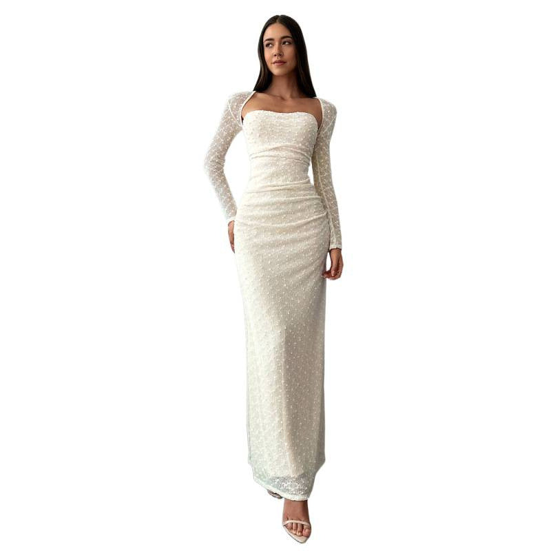 Damen Maxikleid mit transparenten Ärmeln Drune