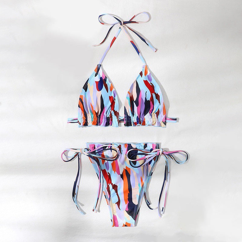 Damen Triangel-Bikini mit doppeltem Rüschendesign und verstellbarem Bindeband Drune