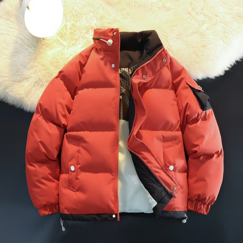 Herren Wattierte Daunenoptik-Outdoorjacke mit hohem Stehkragen, Kontrast-Innenfutter & Ärmeltasche Drune