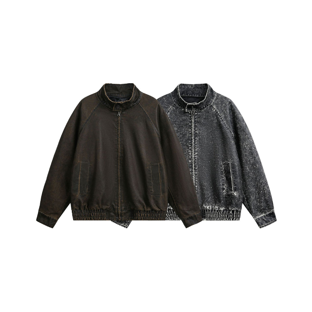 Herren Kurz geschnittener Vintage‑inspirierter Lederoptik‑Blouson mit hohem Stehkragen Drune