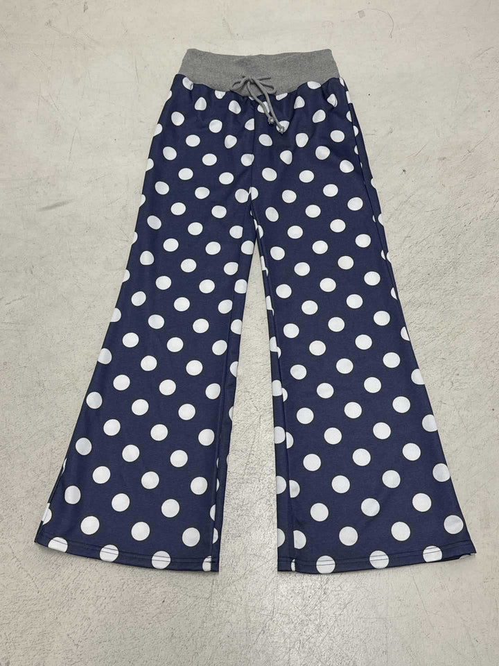 Damen nan ausgestellte Palazzo-Loungehose mit hohem Komfortbund, Kordelzug und gepunktetem Dessin Drune