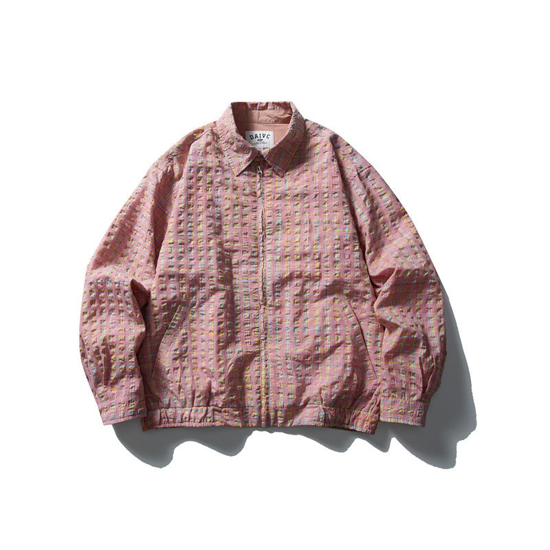 Herren Karierte Harrington‑Jacke mit Reißverschluss, Hemdkragen und elastischem Saum Drune