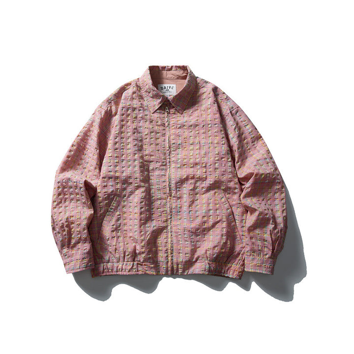 Herren Karierte Harrington‑Jacke mit Reißverschluss, Hemdkragen und elastischem Saum Drune