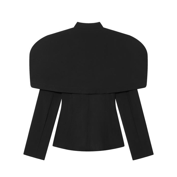 Damen 100+ eleganter taillierter Blazer mit Cape‑Schulter und goldenen Zierknöpfen Drune