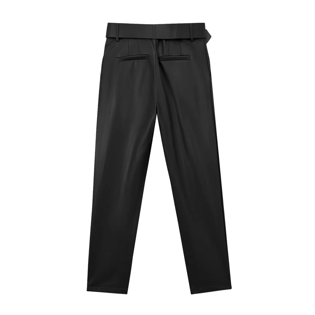 Damen nan taillierte Highwaist-Hose mit Bundfalten, schmal zulaufendem Bein und breitem Ziergürtel Drune