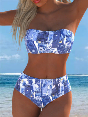 Damen Bikini-Set mit elegantem Bandeau-Oberteil und hochgeschnittenen Shorts Drune