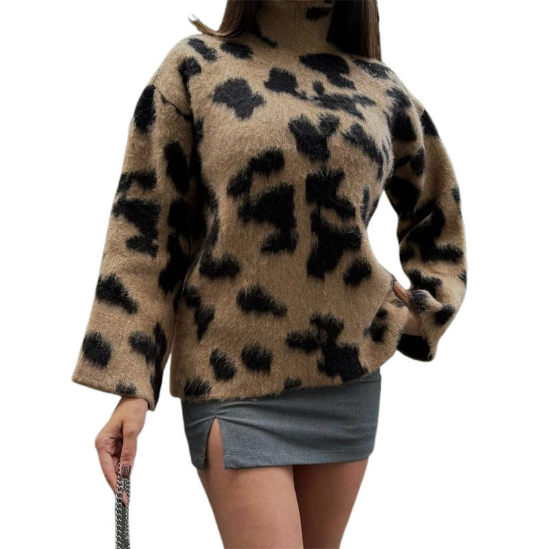 Damen Oversized Pullover mit Leopardenmuster Drune