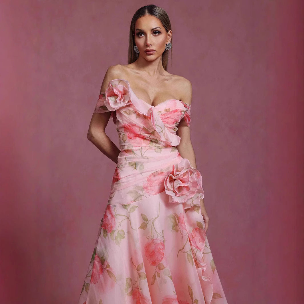 Damen Elegant fließendes Maxikleid mit romantischem Blumenmuster Drune