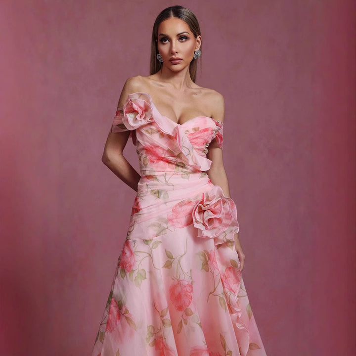 Damen Elegant fließendes Maxikleid mit romantischem Blumenmuster Drune