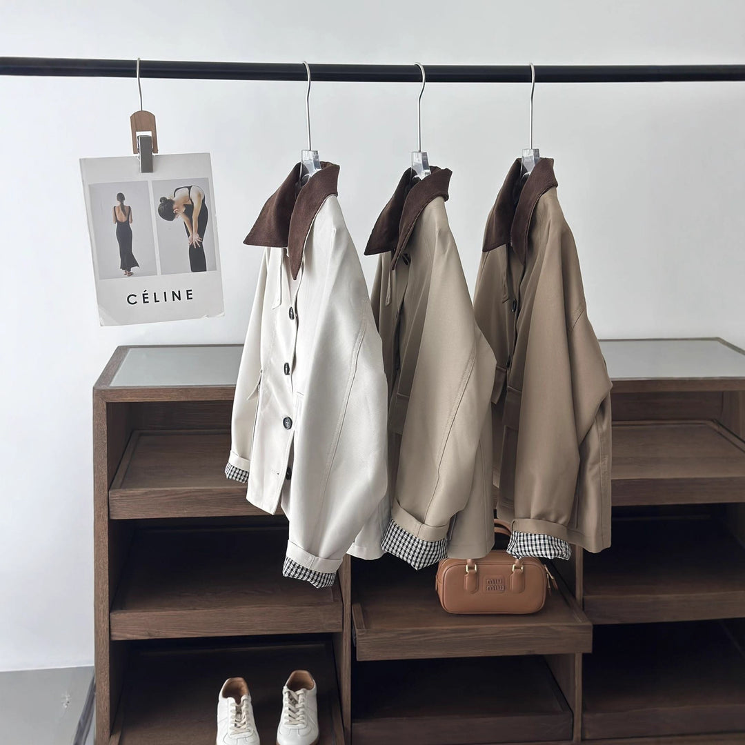 Damen Boxy Übergangsjacke mit Cordkragen und großen Pattentaschen Drune