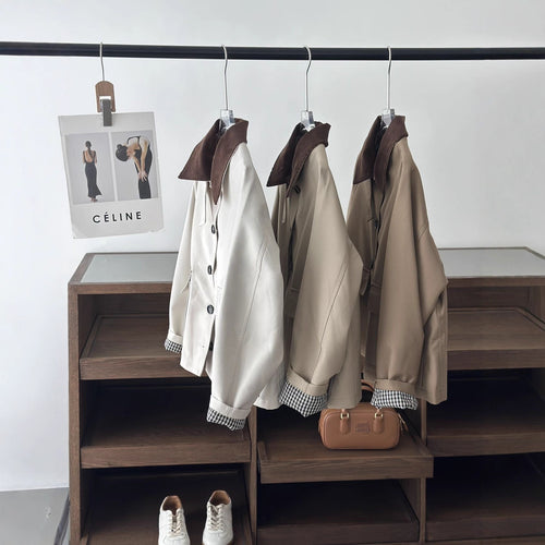 Damen Boxy Übergangsjacke mit Cordkragen und großen Pattentaschen Drune