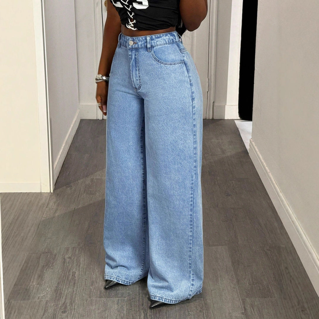 Damen High-Waist Wide-Leg Jeans mit statement Print Drune