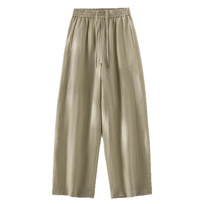 Damen Weite Leinen‑Optik Palazzohose mit elastischem Bund und fließender Silhouette Drune