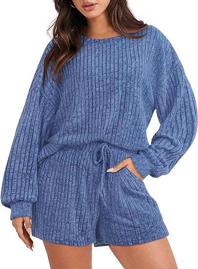 Damen gemütlicher Fleece Lounge-Anzug mit weiten Ärmeln und elastischem Bund Drune