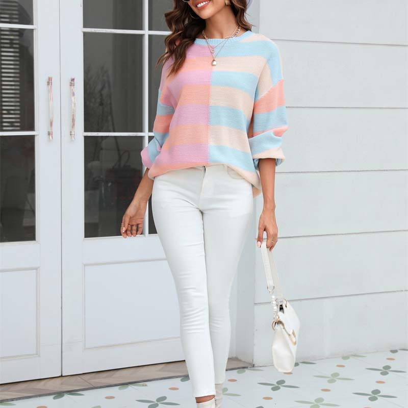 Drune | Farbiger Gestreifter Strickpullover Mit Stil