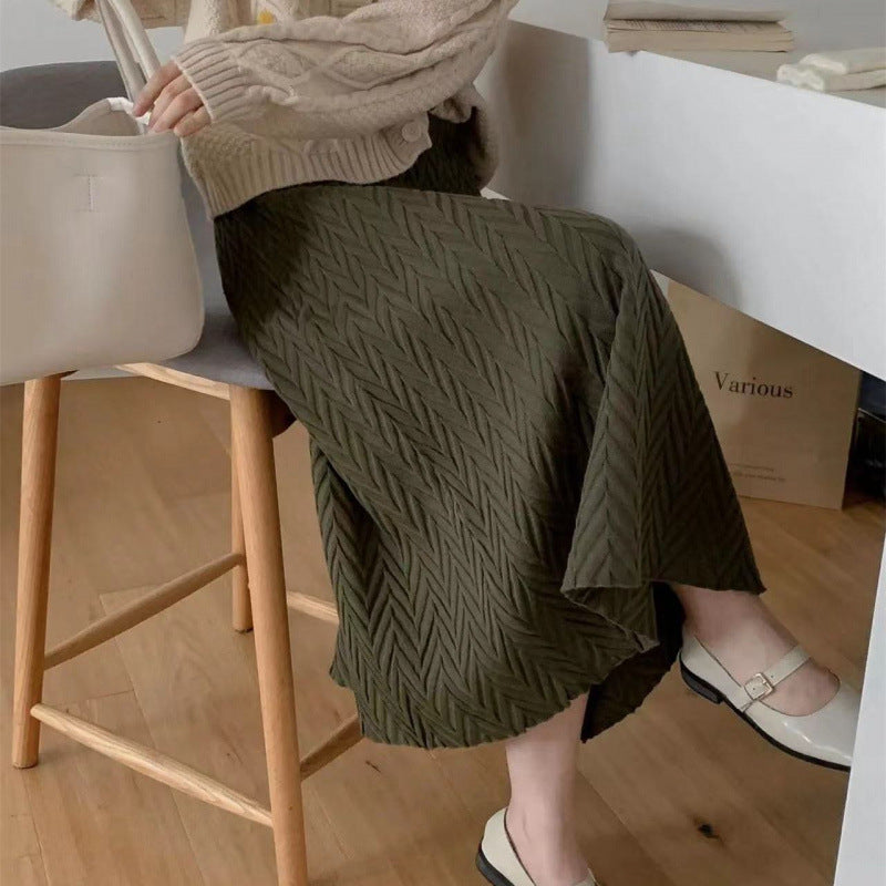 Damen Eleganter Midirock mit strukturiertem Chevron-Muster Drune