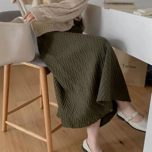Damen Eleganter Midirock mit strukturiertem Chevron-Muster Drune