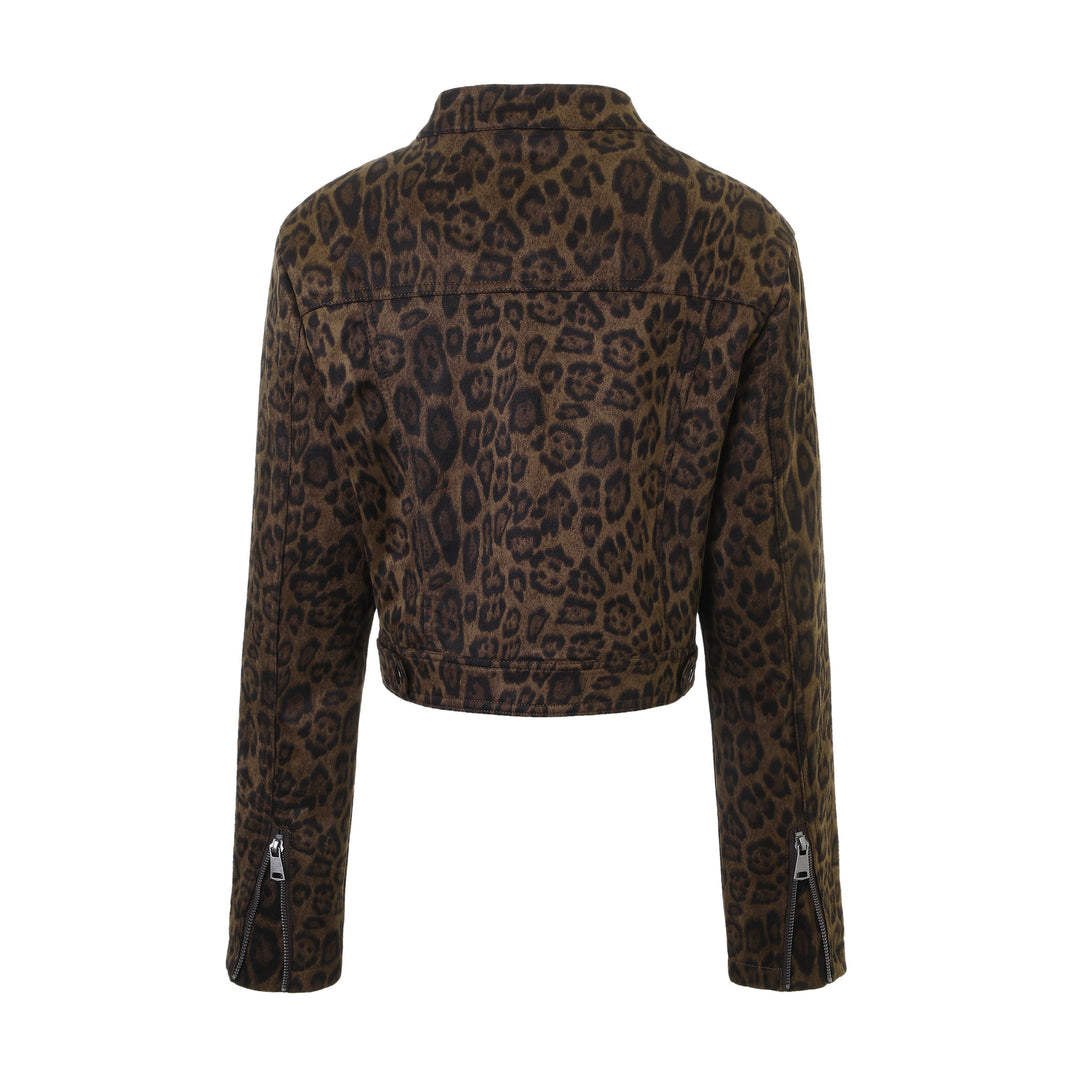 Damen Stilvolle Kurzjacke im Leopardenmuster Drune