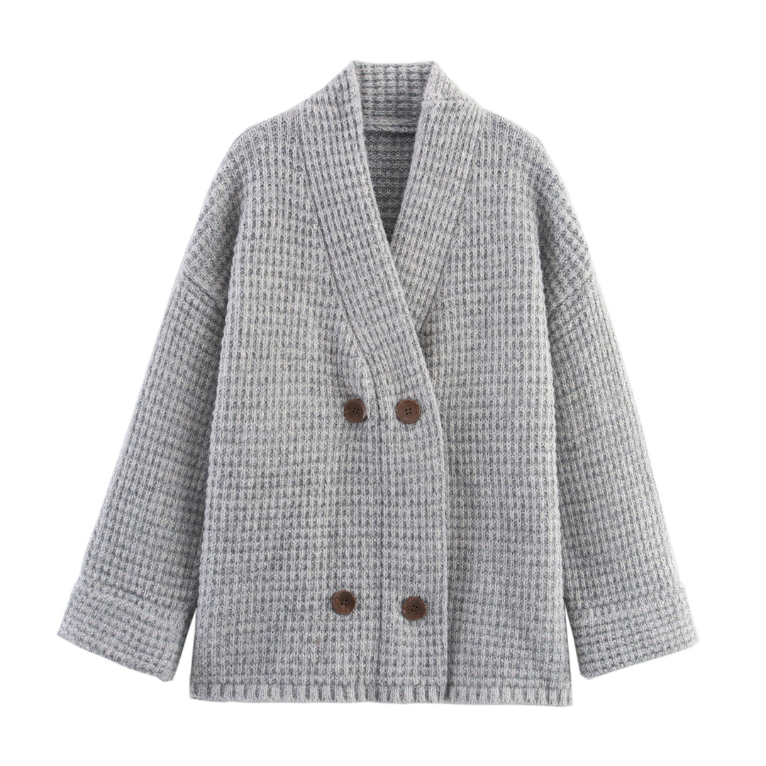 Damen Strickjacke mit doppelter Knopfleiste und hoher Kragen Drune