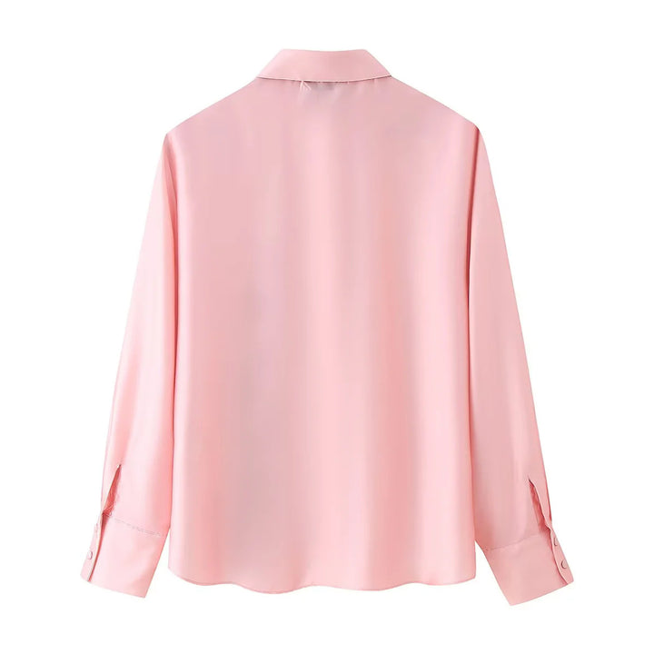Damen nan seidige Satinbluse mit Hemdkragen, verdeckter Knopfleiste und floraler Seitenapplikation Drune