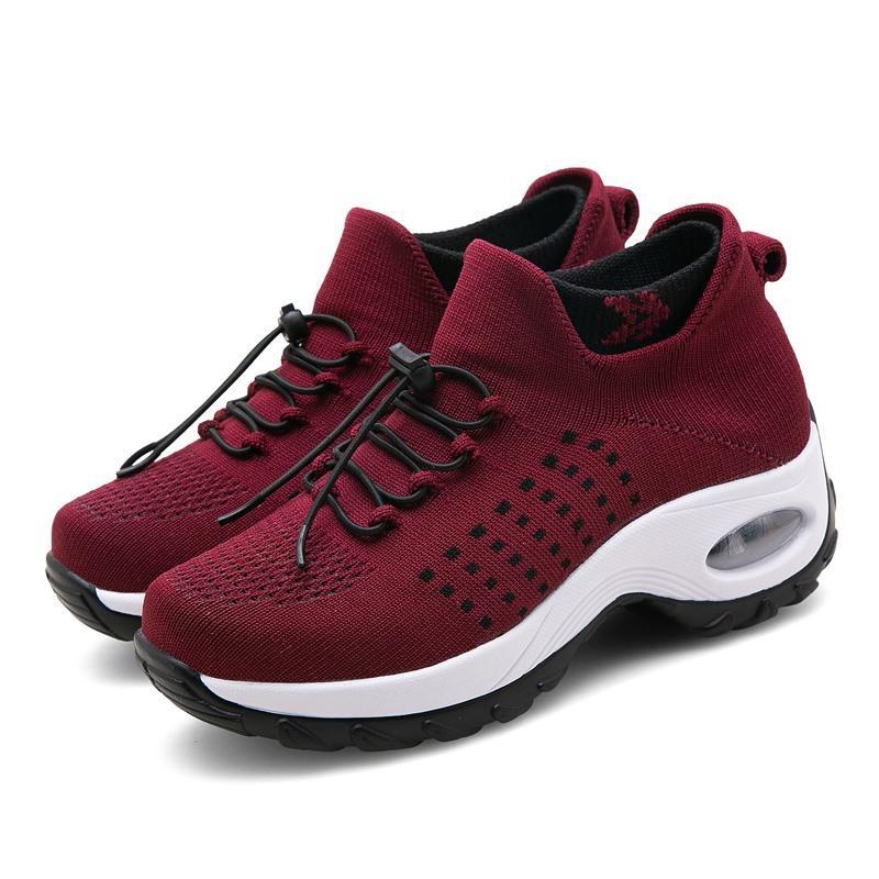 Damen nan leichte atmungsaktive Strick-Sneaker mit Luftkissen und hohem Sockenkragen Drune