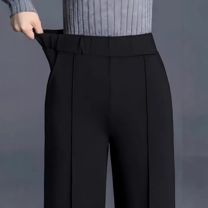Damen High-Waist Weite Bein Stretch Crepe Plissierte Front Hose Drune