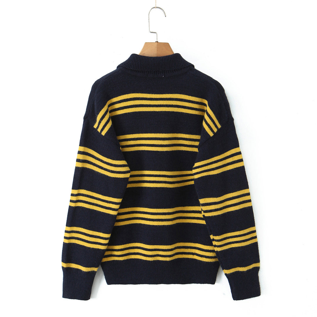 Damen gestreifter Poloshirt-Strickpullover Drune