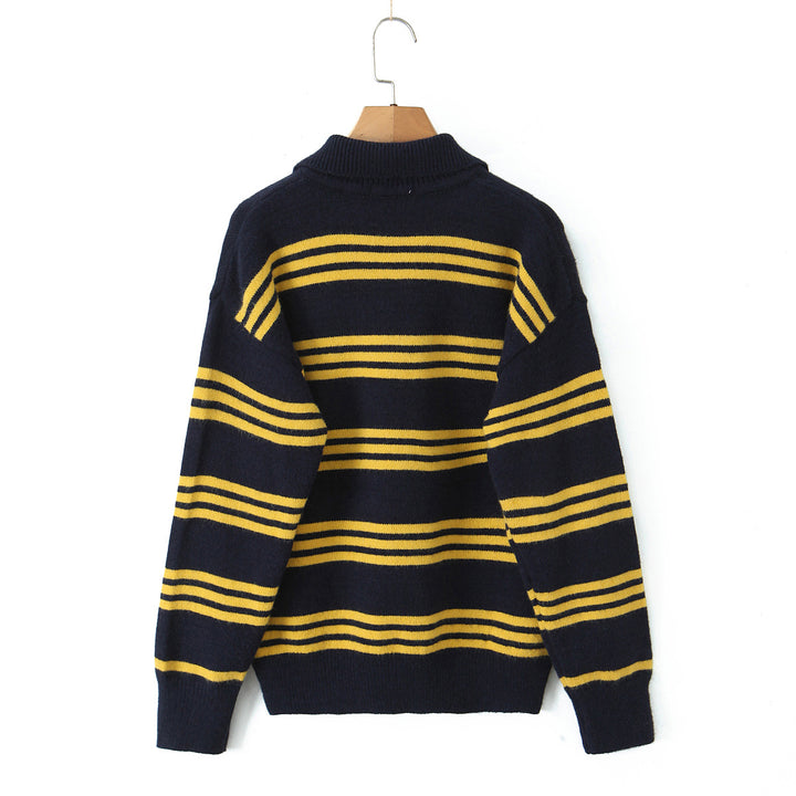 Damen gestreifter Poloshirt-Strickpullover Drune