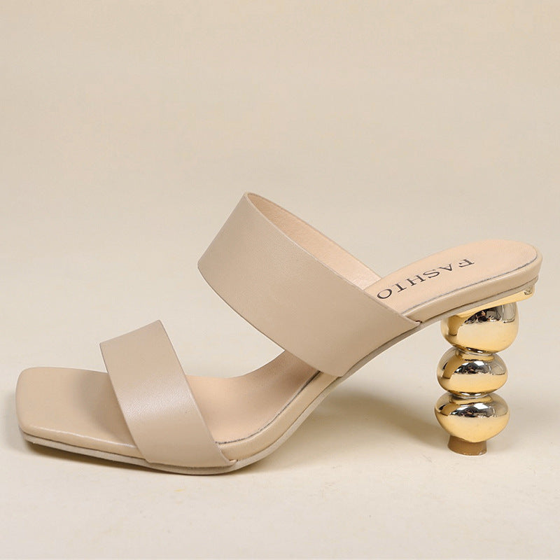 Damen Elegante Sandalen mit geschwungenem Absatz und doppeltem Riemen Drune