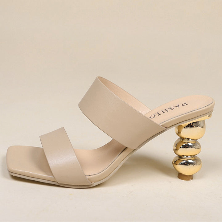 Damen Elegante Sandalen mit geschwungenem Absatz und doppeltem Riemen Drune
