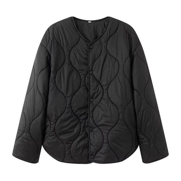 Damen nan gesteppte Übergangsjacke mit Rundhalsausschnitt Druckknopfverschluss und geschwungenem Saum Drune