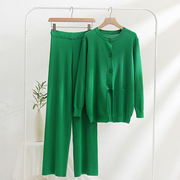 Damen strickendes Loungewear-Set mit feinem Rippmuster und herausragenden Knopfdetails Drune