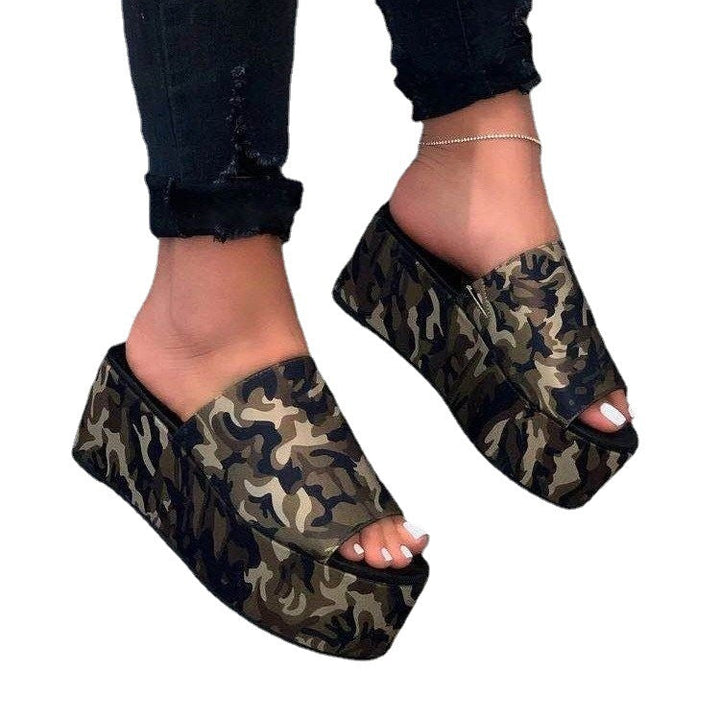 Damen Wedge-Pantoletten mit tierischem Druck und komfortabler Sohle Drune