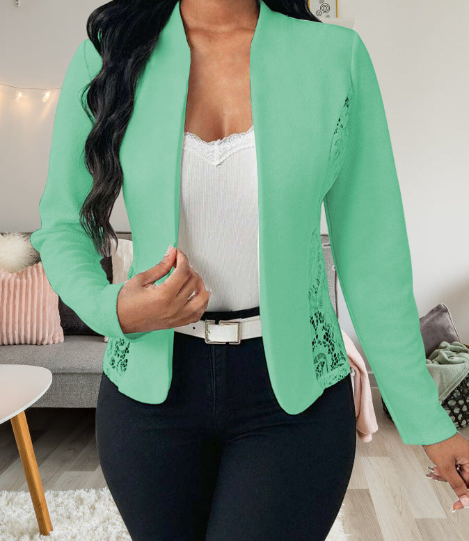 Damen elegante Blazerjacke mit Spitzenakzenten Drune