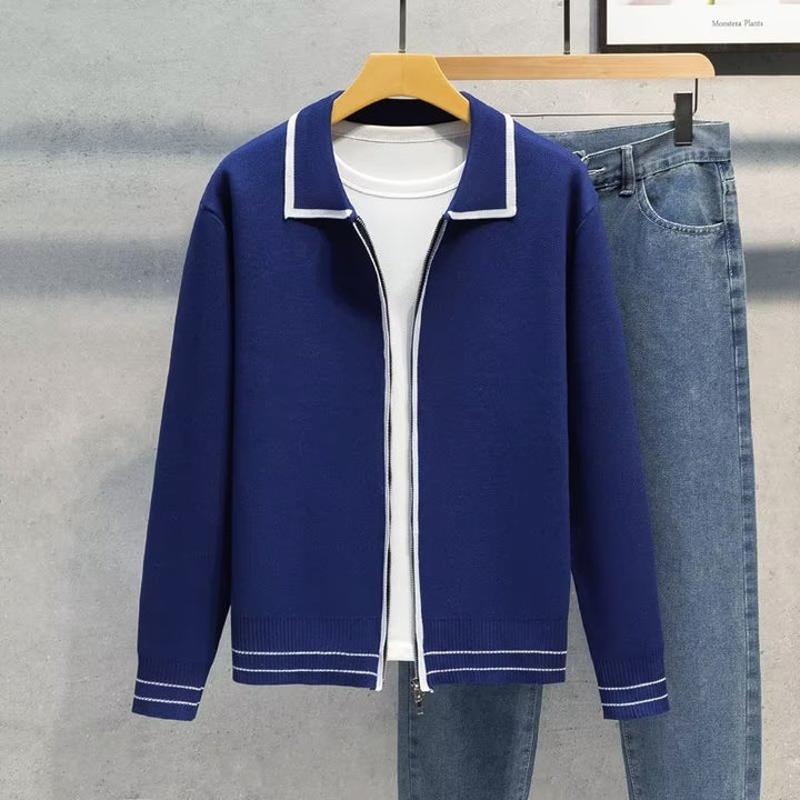 Damen Modische Strickjacke mit Reißverschluss und Kontrastdetails Drune