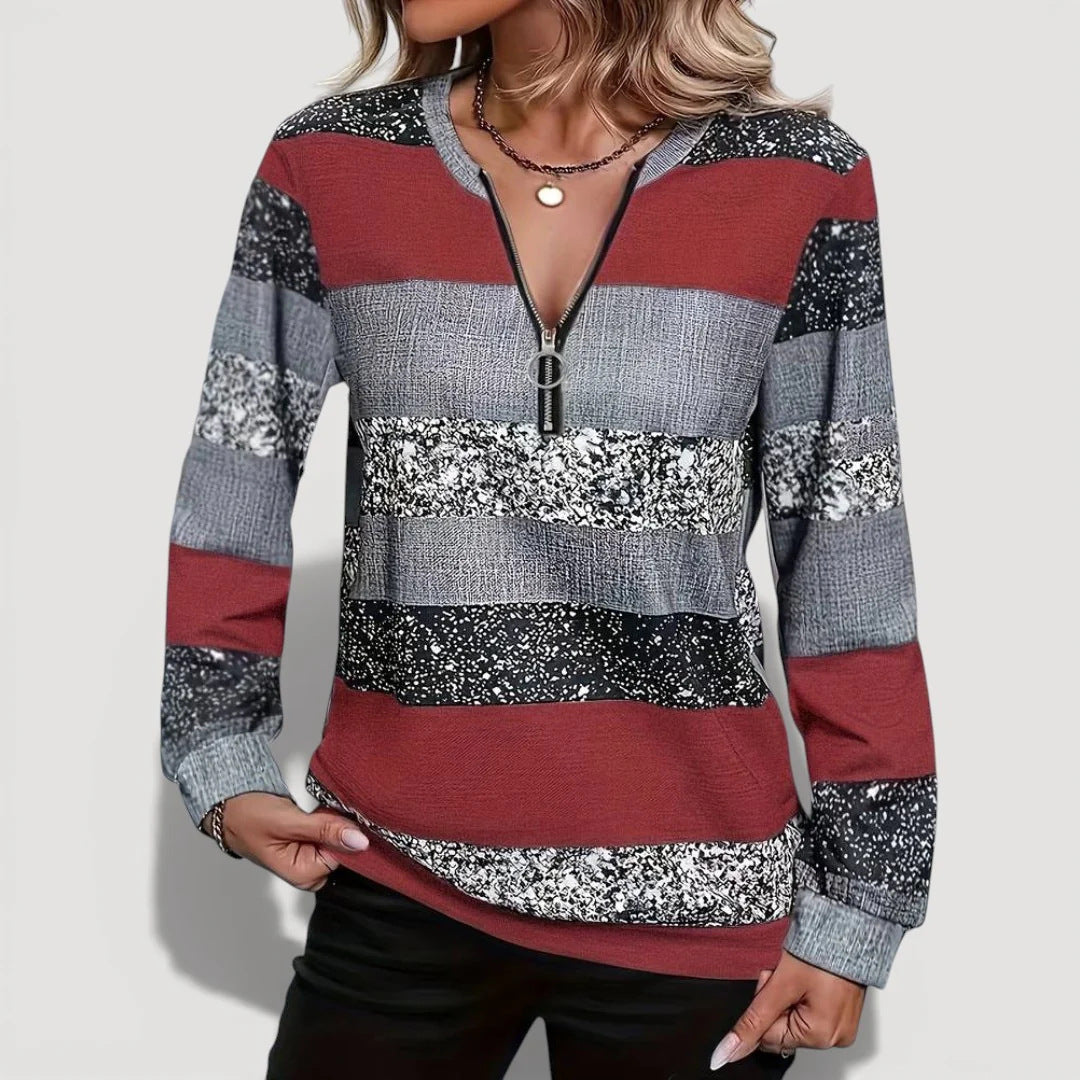 Damen Modischer Zip-Pullover mit grafischem Muster