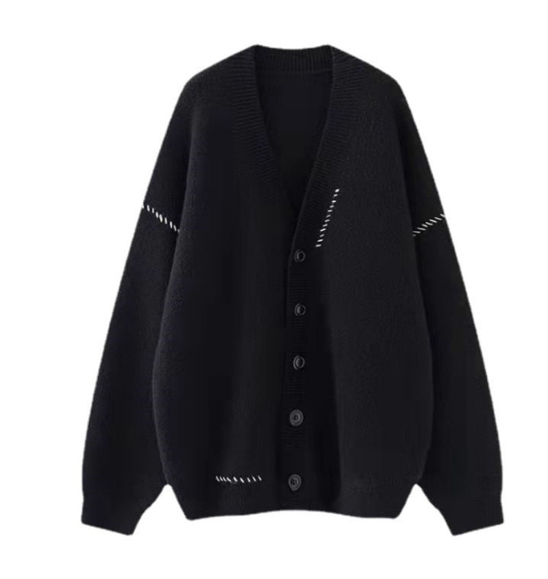 Damen lässige Strickjacke mit kontrastierenden Nähten und großzügigem Schnitt Drune