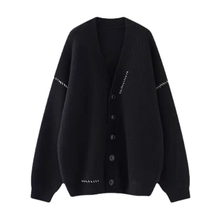 Damen lässige Strickjacke mit kontrastierenden Nähten und großzügigem Schnitt Drune