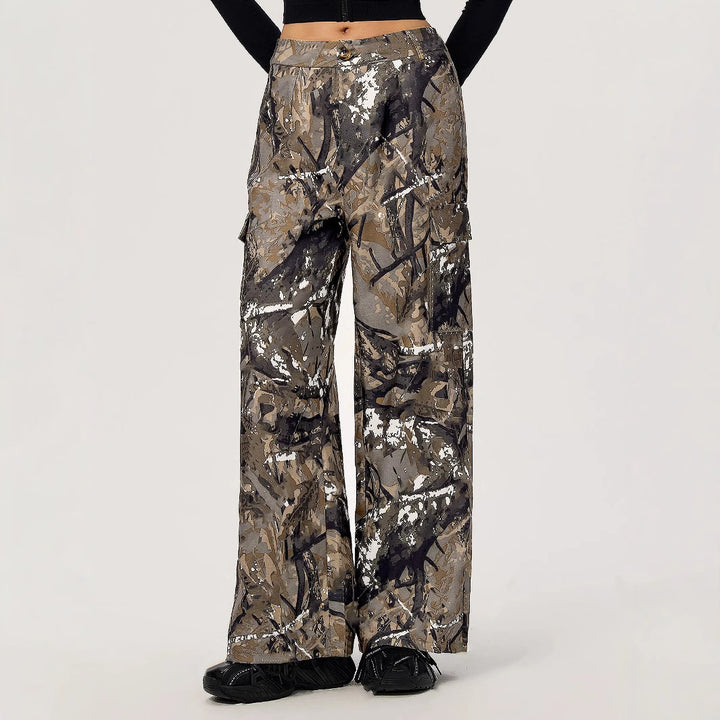 Damen weite Cargohose mit modernem Camouflage-Design Drune