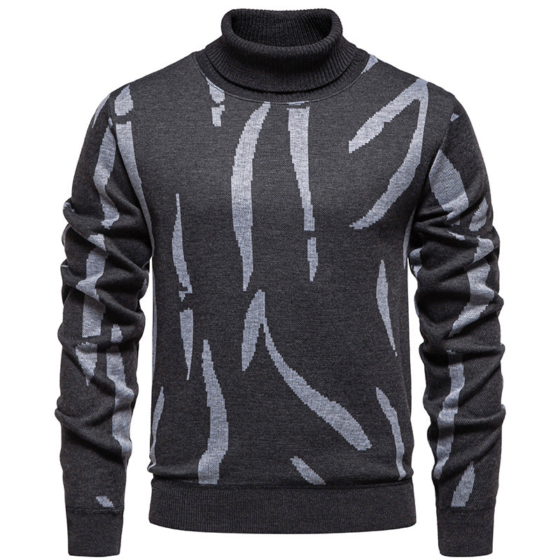Herren Strukturierter Rollkragenpullover mit abstraktem Jacquardmuster und gerippten Abschlüssen Drune