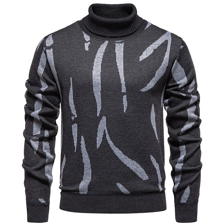 Herren Strukturierter Rollkragenpullover mit abstraktem Jacquardmuster und gerippten Abschlüssen Drune