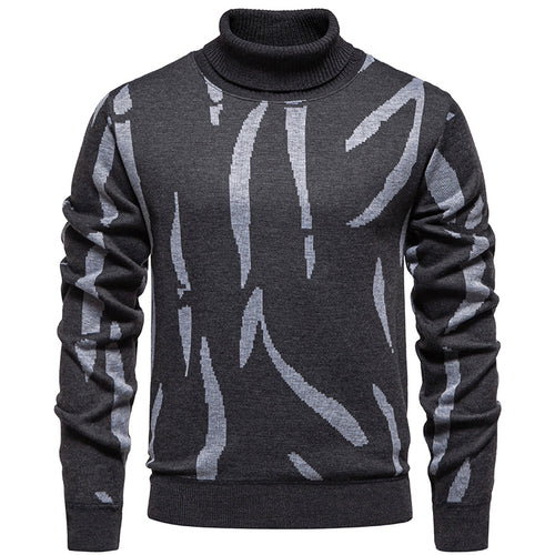 Herren Strukturierter Rollkragenpullover mit abstraktem Jacquardmuster und gerippten Abschlüssen Drune