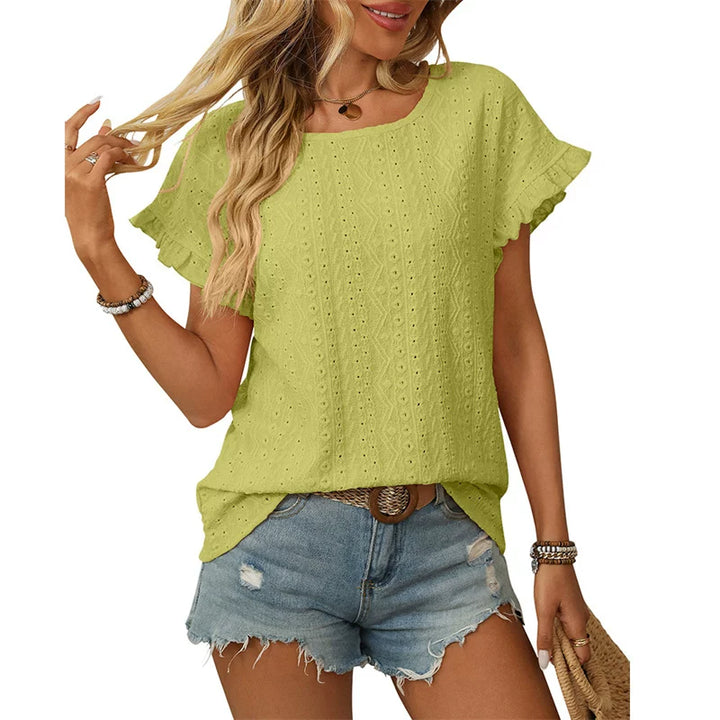 Damen Chiffonbluse mit Spitzenärmeln und feinem Lochmuster Drune