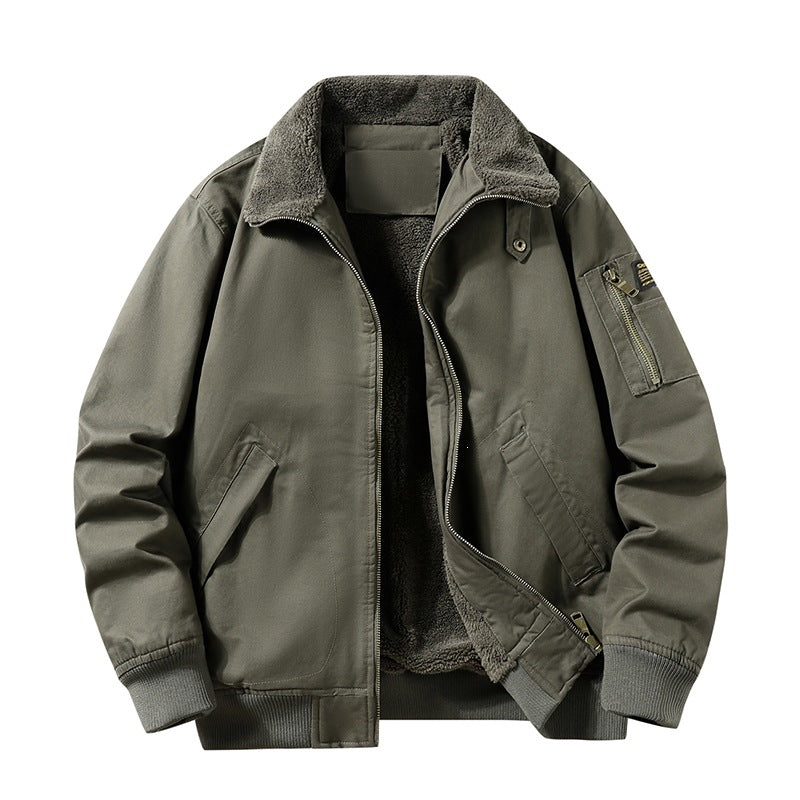 Herren Military-inspirierte Fliegerjacke mit Teddyfutter & Ärmeltasche Drune