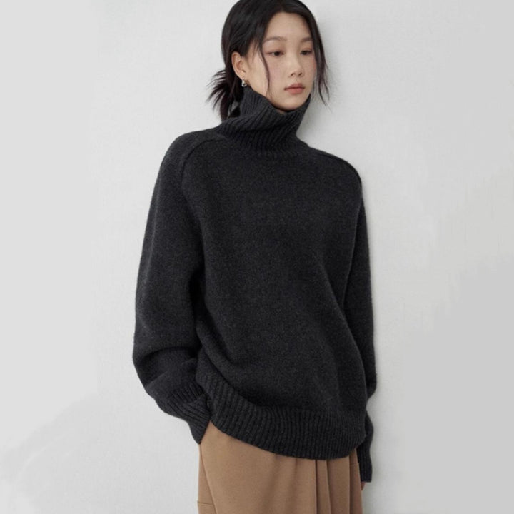Damen Rollkragenpullover aus feinem Wollmix mit geradem Schnitt und breitem Rippkragen Drune