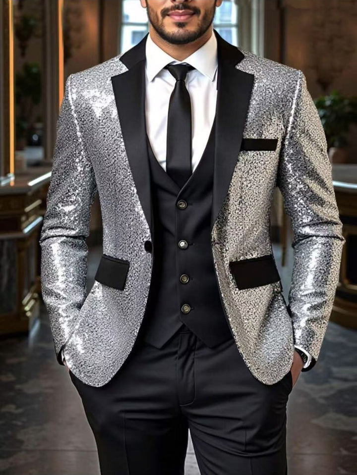 Herren Pailletten‑Sakko mit Satin‑Schalkragen und tailliertem Schnitt Drune