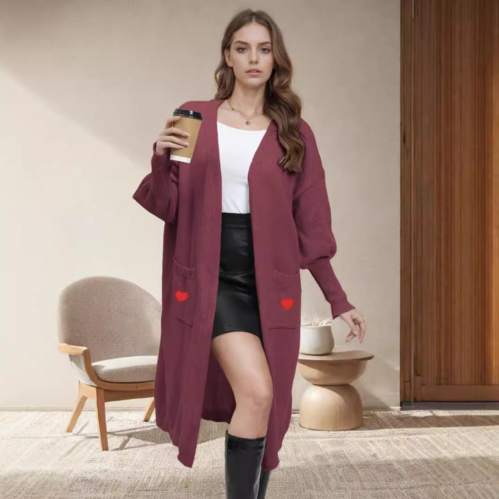 Damen Langarm-Strickjacke mit Herzen und offenen Taschen Drune