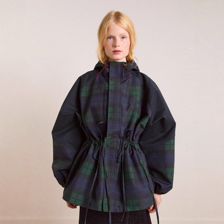 Damen Oversized Jacke im lässigen Karo-Design mit praktischen Taschen und Taillenzug Drune