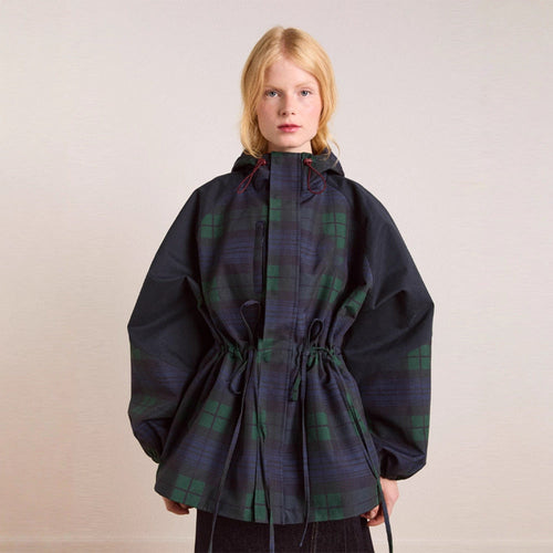 Damen Oversized Jacke im lässigen Karo-Design mit praktischen Taschen und Taillenzug Drune