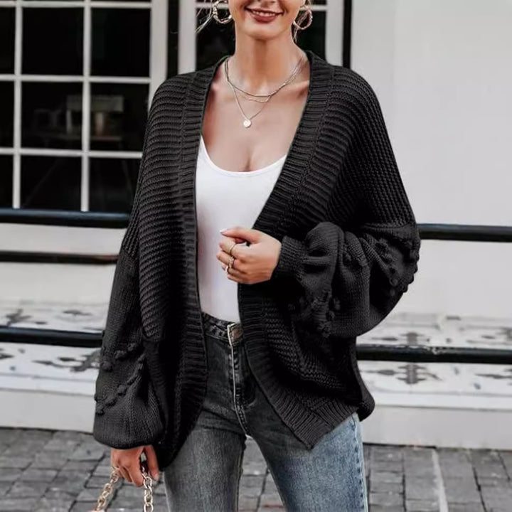 Damen Grobstrick-Cardigan mit voluminösen Puffärmeln und strukturierter Oberfläche Drune